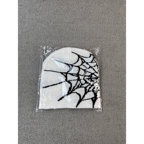 Spider Web Beanie Hat New White Black Streetwear - Picture 2 of 4